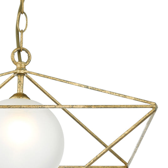 Dar Lighting ORS0135 Orsini 1 Light Pendant Antique Gold Opal Glass Shade - 35295