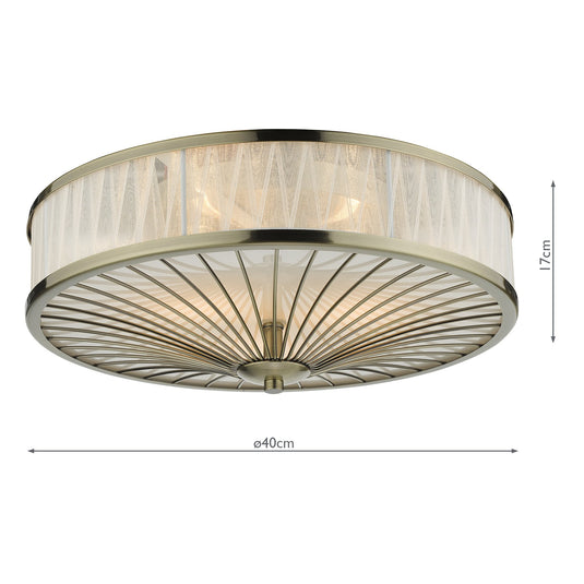 Dar Lighting OSL5075 Oslo 3 Light Flush Ceiling Light Antique Brass - 35301