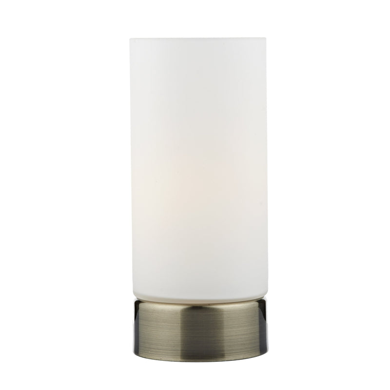 Load image into Gallery viewer, Dar Lighting OWE4075 Owen Touch Round Glass Table Lamp Antique Brass Opal Glass - 20086
