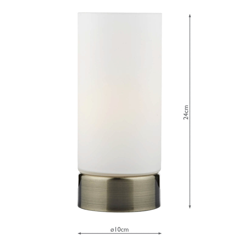 Load image into Gallery viewer, Dar Lighting OWE4075 Owen Touch Round Glass Table Lamp Antique Brass Opal Glass - 20086
