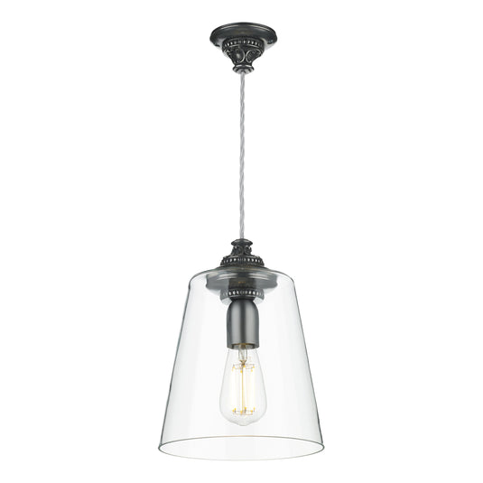 David Hunt Lighting OYS0167 OYSTER Single pendant in pewter comes with glass