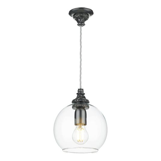 David Hunt Lighting PEA0167 PEARL Single pendant in pewter comes with glass