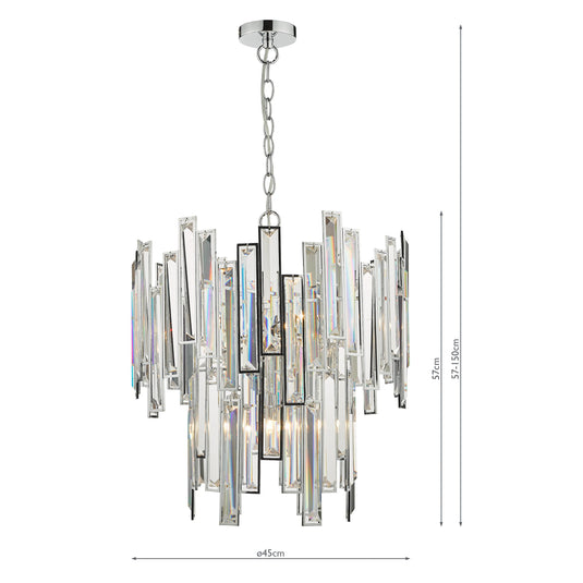 Dar Lighting PEN0650 Penelope 6 Light Pendant Polished Chrome Clear Crystal - 36998
