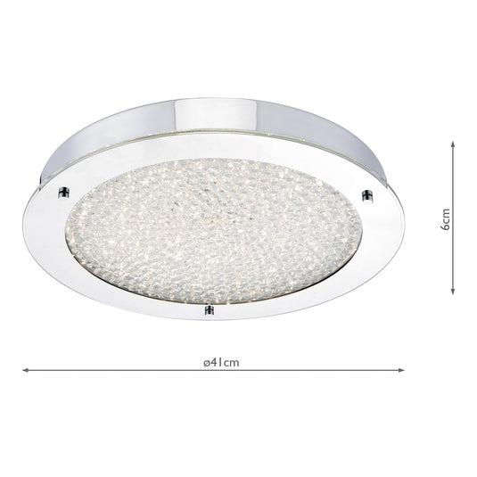 Dar Lighting PET5050 Peta Crystal Beads LED Flush Bathroom Ceiling Light IP44 Polished Chrome Large - 23475