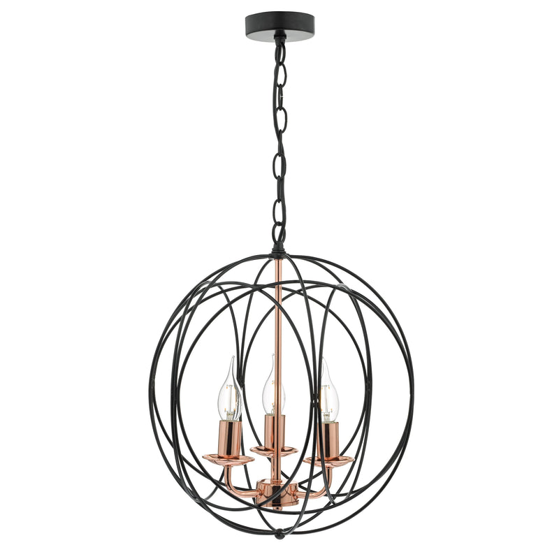 Load image into Gallery viewer, Dar Lighting PHO0322 Phoenix 3lt Pendant Black &amp; Copper - 22892

