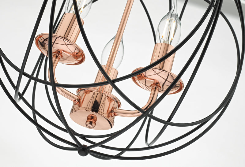 Load image into Gallery viewer, Dar Lighting PHO0322 Phoenix 3lt Pendant Black &amp; Copper - 22892
