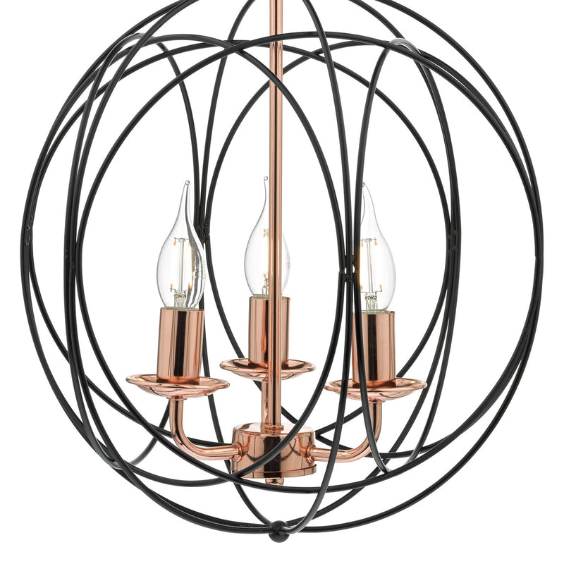 Load image into Gallery viewer, Dar Lighting PHO0322 Phoenix 3lt Pendant Black &amp; Copper - 22892
