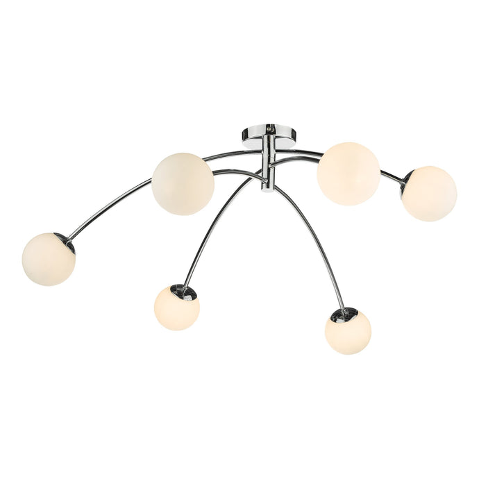 Dar Lighting PUG6450 Puglia 6 Light Semi Flush Ceiling Light Polished Chrome Opal Glass - 35313