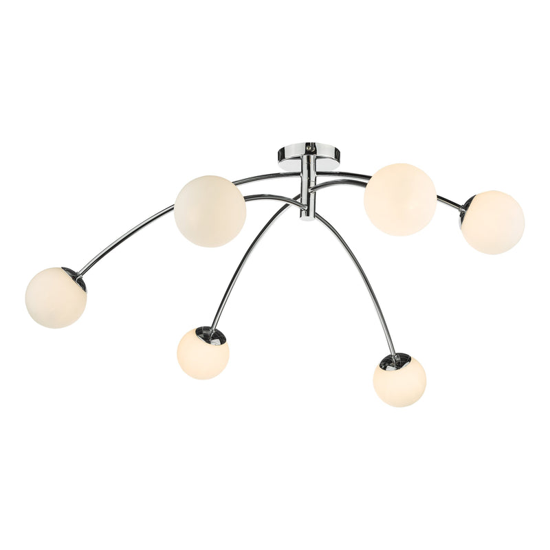 Load image into Gallery viewer, Dar Lighting PUG6450 Puglia 6 Light Semi Flush Ceiling Light Polished Chrome Opal Glass - 35313
