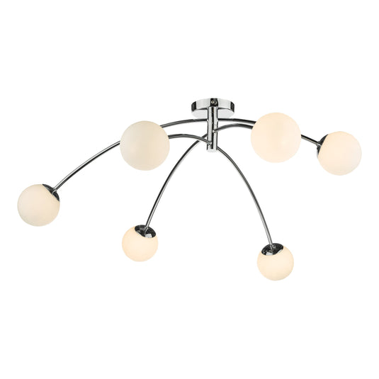 Dar Lighting PUG6450 Puglia 6 Light Semi Flush Ceiling Light Polished Chrome Opal Glass - 35313