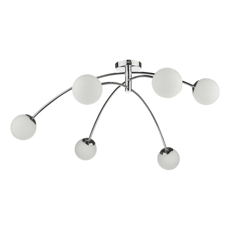 Load image into Gallery viewer, Dar Lighting PUG6450 Puglia 6 Light Semi Flush Ceiling Light Polished Chrome Opal Glass - 35313
