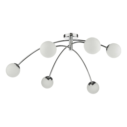 Dar Lighting PUG6450 Puglia 6 Light Semi Flush Ceiling Light Polished Chrome Opal Glass - 35313