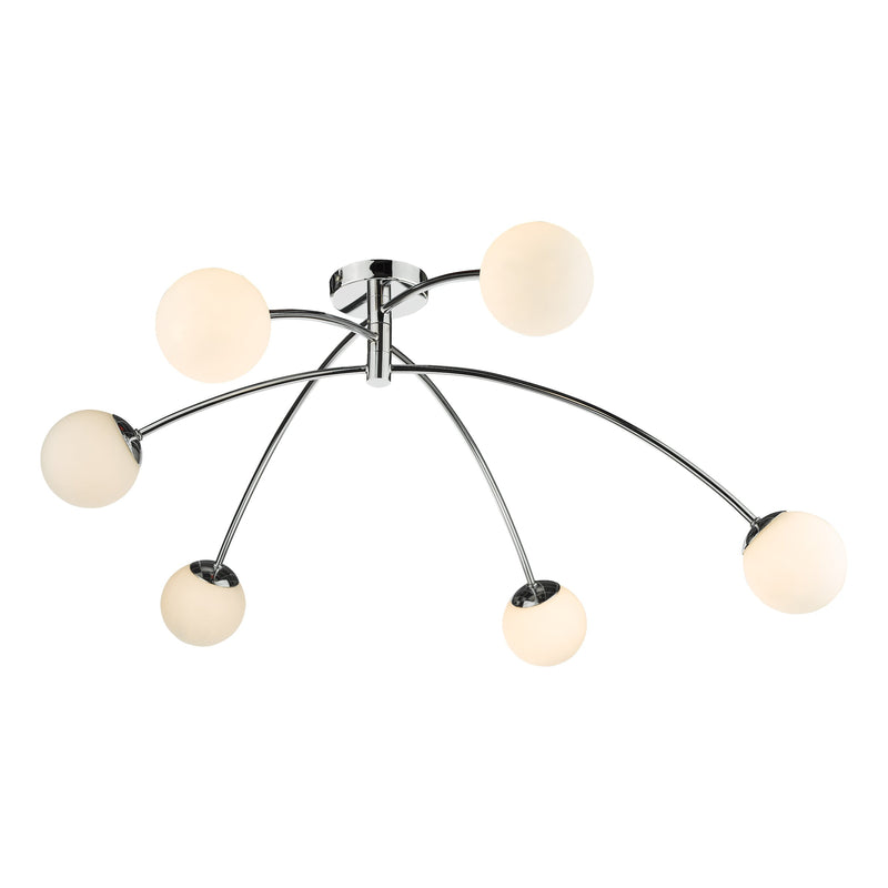 Load image into Gallery viewer, Dar Lighting PUG6450 Puglia 6 Light Semi Flush Ceiling Light Polished Chrome Opal Glass - 35313
