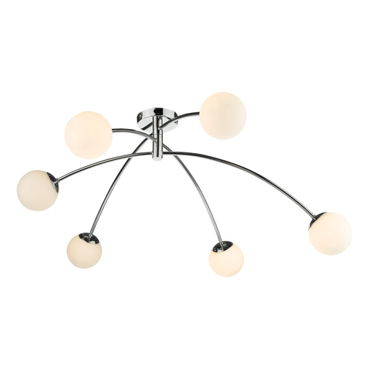 Dar Lighting PUG6450 Puglia 6 Light Semi Flush Ceiling Light Polished Chrome Opal Glass - 35313