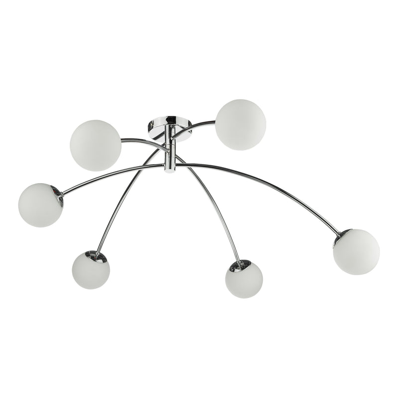 Load image into Gallery viewer, Dar Lighting PUG6450 Puglia 6 Light Semi Flush Ceiling Light Polished Chrome Opal Glass - 35313
