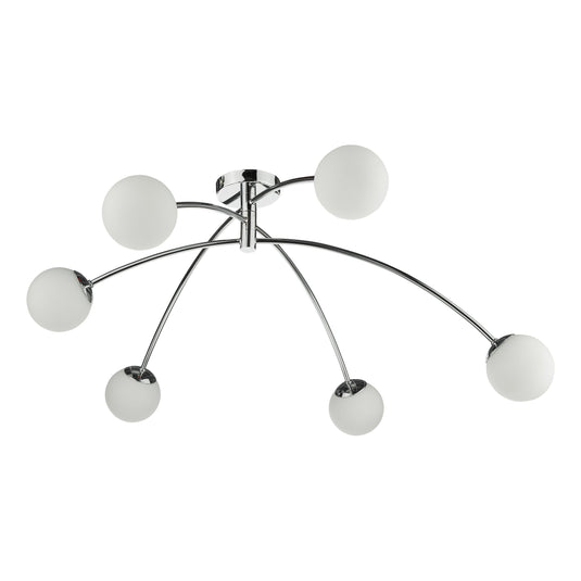 Dar Lighting PUG6450 Puglia 6 Light Semi Flush Ceiling Light Polished Chrome Opal Glass - 35313