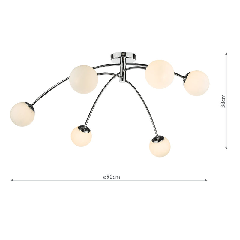 Load image into Gallery viewer, Dar Lighting PUG6450 Puglia 6 Light Semi Flush Ceiling Light Polished Chrome Opal Glass - 35313
