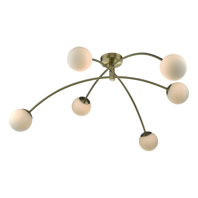 Load image into Gallery viewer, Dar Lighting PUG6475 Puglia 6lt Semi Flush Antique Brass &amp; Opal Glass - 35314

