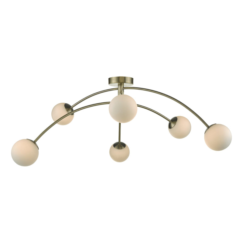 Load image into Gallery viewer, Dar Lighting PUG6475 Puglia 6lt Semi Flush Antique Brass &amp; Opal Glass - 35314
