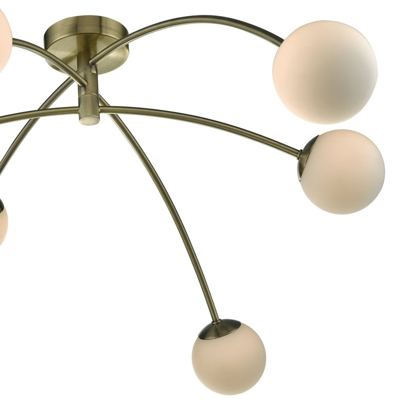 Load image into Gallery viewer, Dar Lighting PUG6475 Puglia 6lt Semi Flush Antique Brass &amp; Opal Glass - 35314
