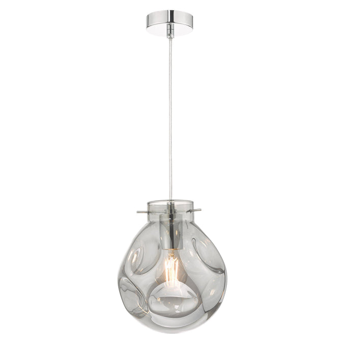 Dar Lighting QUI0110 Quinn Pendant Polished Chrome & Smoked Glass - 24992