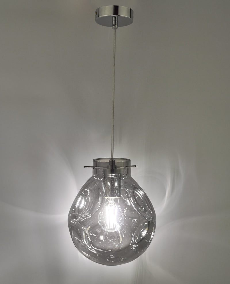 Load image into Gallery viewer, Dar Lighting QUI0110 Quinn Pendant Polished Chrome &amp; Smoked Glass - 24992
