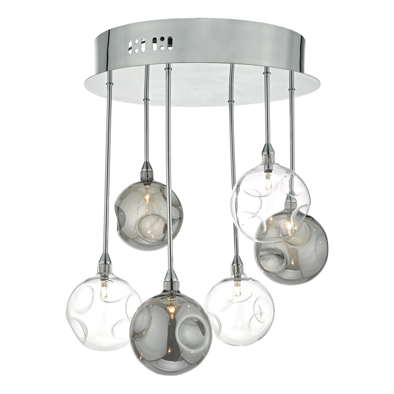 Load image into Gallery viewer, Dar Lighting QUI0610 Quinn 6lt Semi Flush Polished Chrome With Smoked &amp; Clear Glass - 22621
