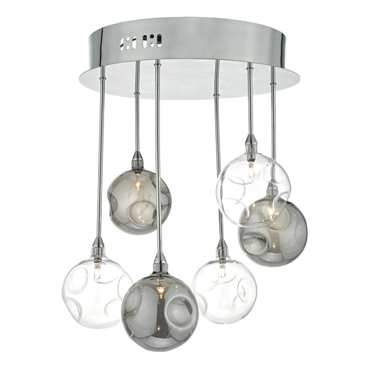 Dar Lighting QUI0610 Quinn 6lt Semi Flush Polished Chrome With Smoked & Clear Glass - 22621