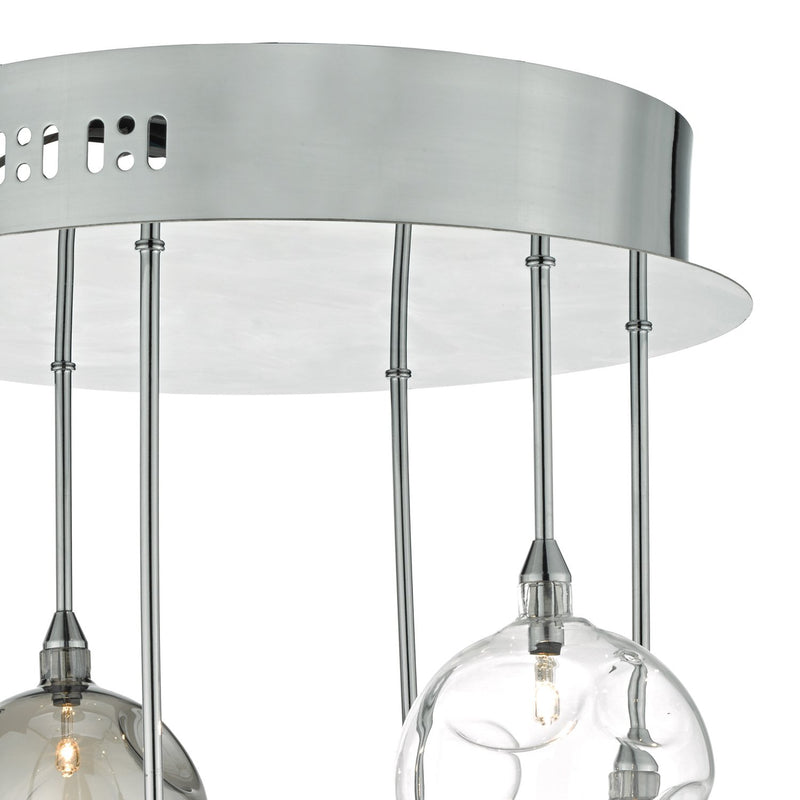 Load image into Gallery viewer, Dar Lighting QUI0610 Quinn 6lt Semi Flush Polished Chrome With Smoked &amp; Clear Glass - 22621
