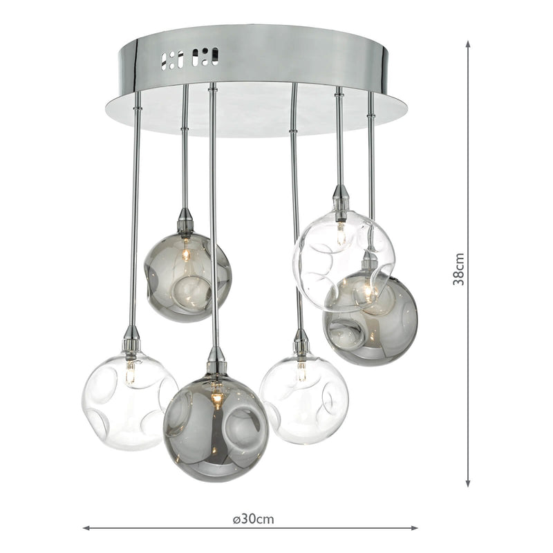 Load image into Gallery viewer, Dar Lighting QUI0610 Quinn 6lt Semi Flush Polished Chrome With Smoked &amp; Clear Glass - 22621
