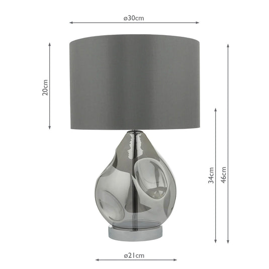 Dar Lighting QUI4210 Quinn Table Lamp Smoked Glass With Shade - 21850