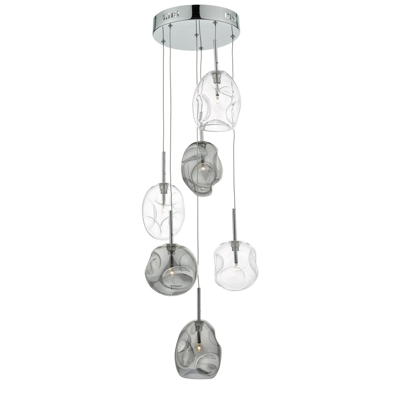 Load image into Gallery viewer, Dar Lighting QUI6410 Quinn 6 Light Cluster Pendant Smoked &amp; Clear Glass - 21849
