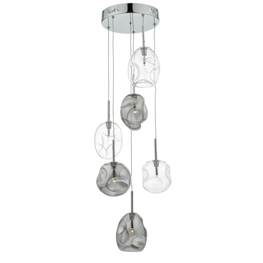 Dar Lighting QUI6410 Quinn 6 Light Cluster Pendant Smoked & Clear Glass - 21849