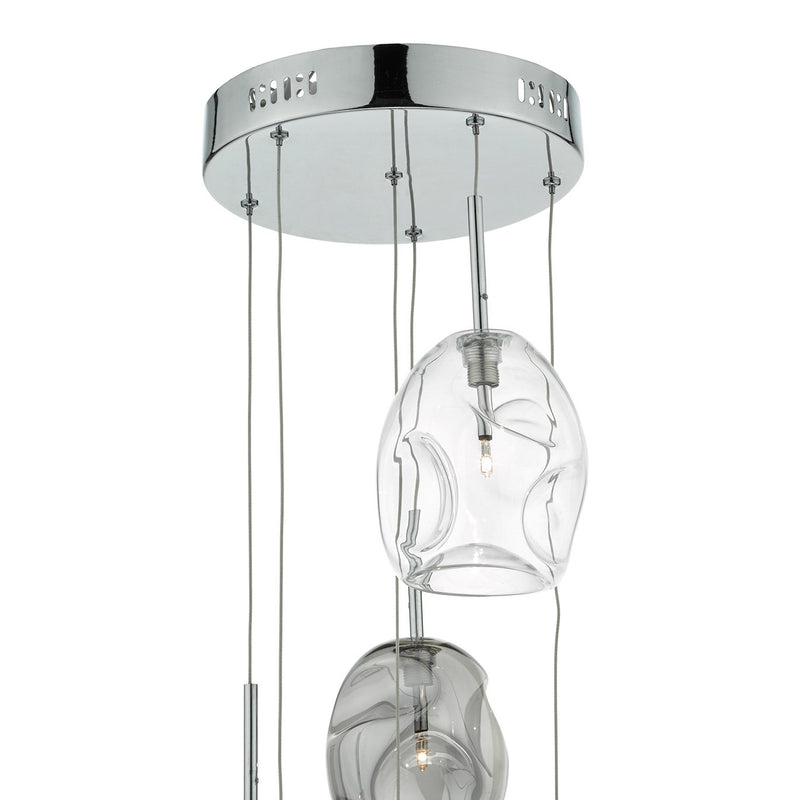 Load image into Gallery viewer, Dar Lighting QUI6410 Quinn 6 Light Cluster Pendant Smoked &amp; Clear Glass - 21849
