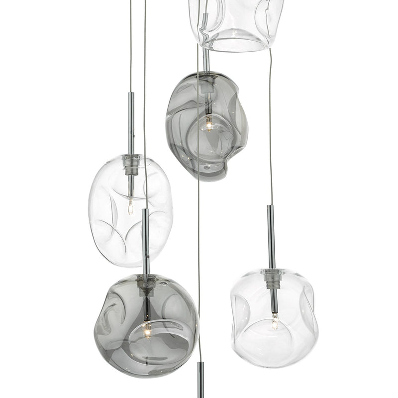 Load image into Gallery viewer, Dar Lighting QUI6410 Quinn 6 Light Cluster Pendant Smoked &amp; Clear Glass - 21849
