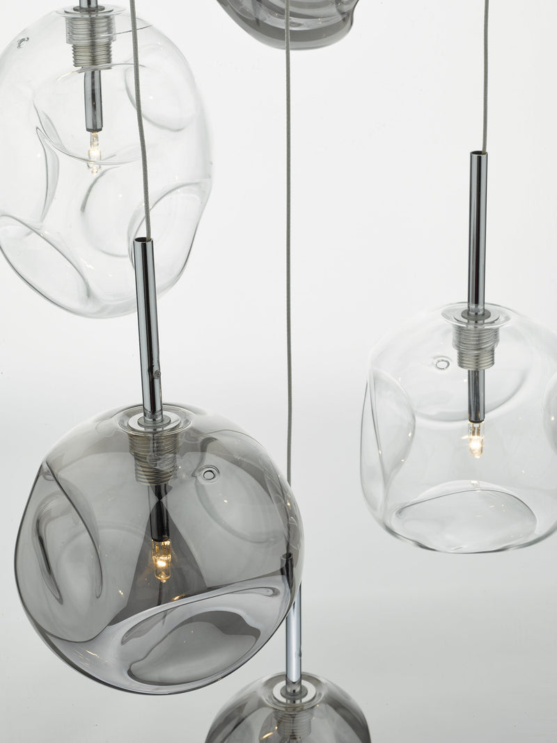 Load image into Gallery viewer, Dar Lighting QUI6410 Quinn 6 Light Cluster Pendant Smoked &amp; Clear Glass - 21849
