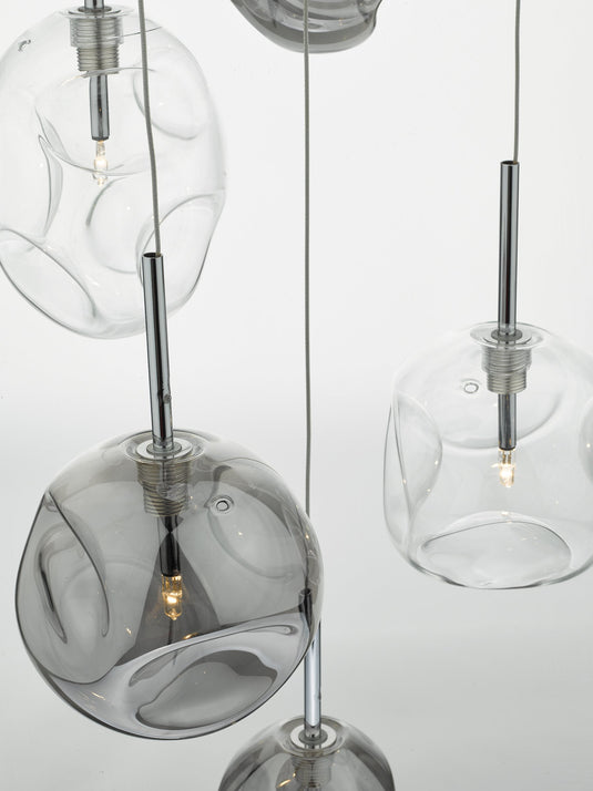 Dar Lighting QUI6410 Quinn 6 Light Cluster Pendant Smoked & Clear Glass - 21849