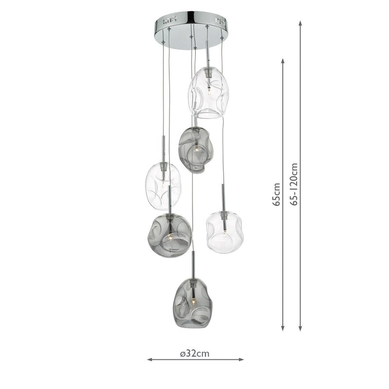 Load image into Gallery viewer, Dar Lighting QUI6410 Quinn 6 Light Cluster Pendant Smoked &amp; Clear Glass - 21849
