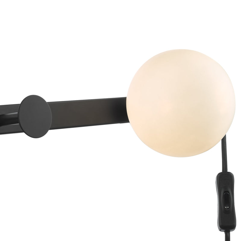 Load image into Gallery viewer, Dar Lighting RAC7122 Rack Wall Light &amp; Coat Hook Matt Black Opal Glass - Plug in - 37182
