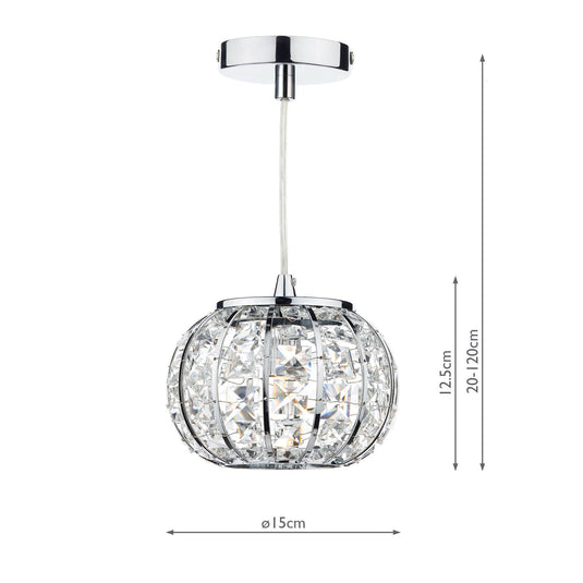 Dar Lighting RAE0150 Rae 1 Light Pendant Polished Chrome/ Clear - 19537
