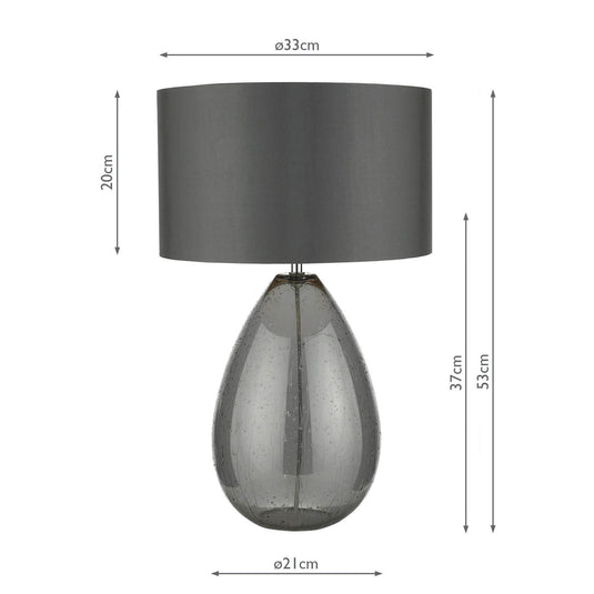 Dar Lighting RAI4239 Rain Table Lamp Smoked Glass c/w Grey Shade - 23171