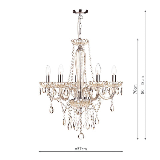 Dar Lighting RAP0506 Raphael 5 Light Chandelier Champagne Crystal - 35322