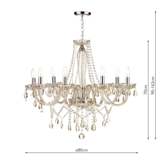 Dar Lighting RAP0806 Raphael 8 Light Chandelier Champagne Crystal - 35323