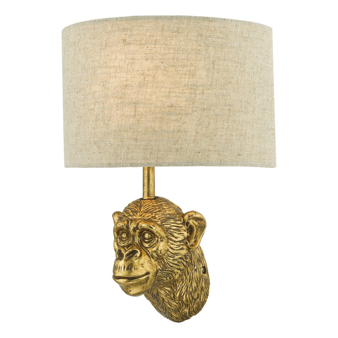 Dar Lighting RAU0735 Raul Monkey Wall Light Gold C/W Natural Linen Shade - 35327