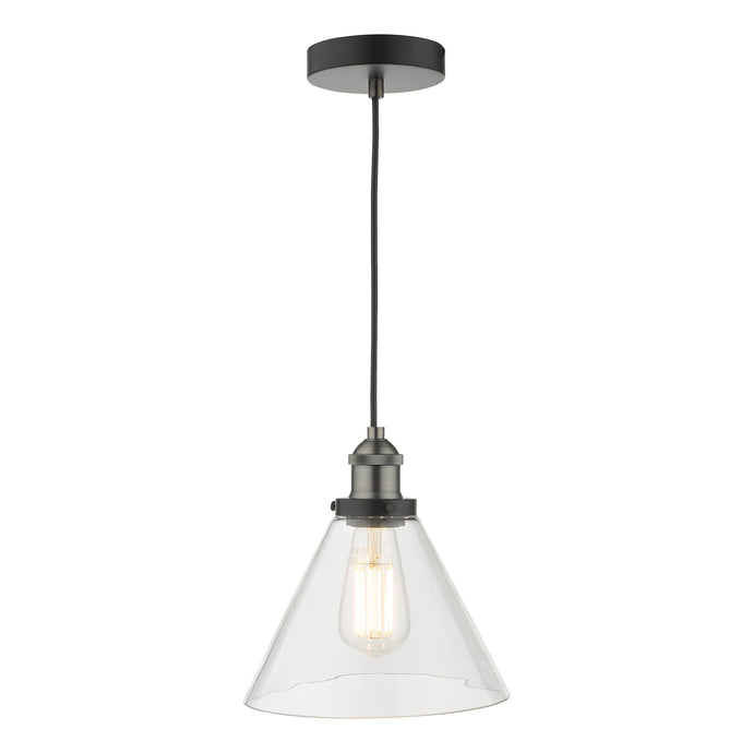 Dar Lighting RAY0138 Ray 1 Light Single Pendant Antique Nickel Clear Glass - 35332