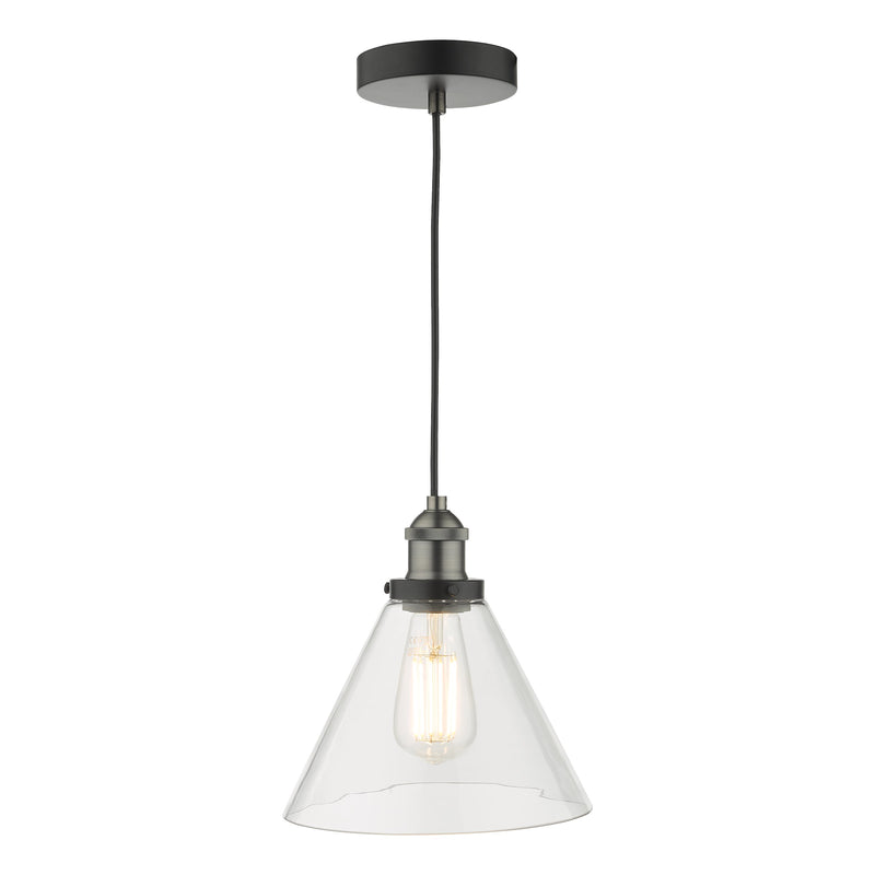 Load image into Gallery viewer, Dar Lighting RAY0138 Ray 1 Light Single Pendant Antique Nickel Clear Glass - 35332

