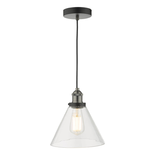 Dar Lighting RAY0138 Ray 1 Light Single Pendant Antique Nickel Clear Glass - 35332