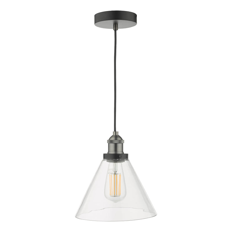 Load image into Gallery viewer, Dar Lighting RAY0138 Ray 1 Light Single Pendant Antique Nickel Clear Glass - 35332
