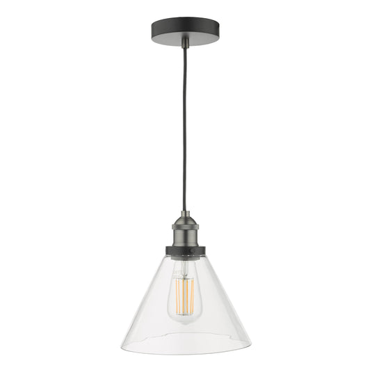 Dar Lighting RAY0138 Ray 1 Light Single Pendant Antique Nickel Clear Glass - 35332