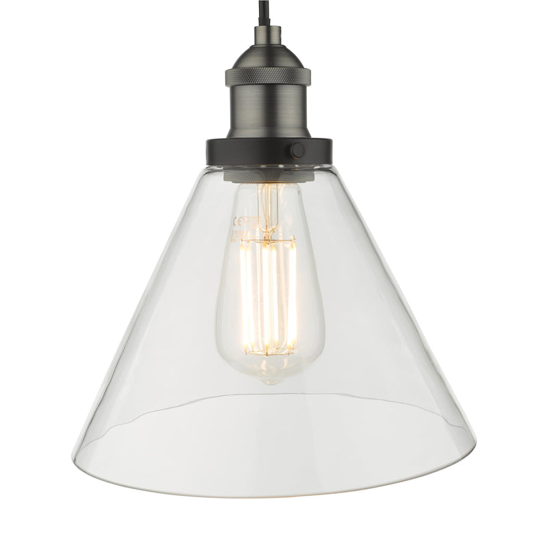 Load image into Gallery viewer, Dar Lighting RAY0138 Ray 1 Light Single Pendant Antique Nickel Clear Glass - 35332
